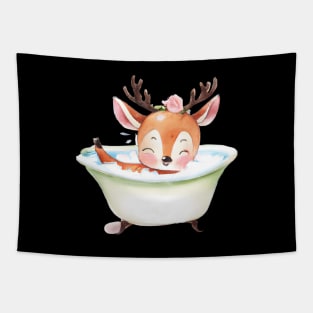 Cute Baby Deer In Bathtub Tapestry