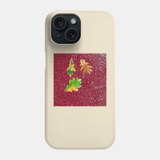 Rainy Leaves on Red Terrazzo Background Phone Case