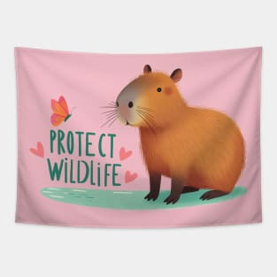 Protect Wildlife - Capybara with butterfly Tapestry