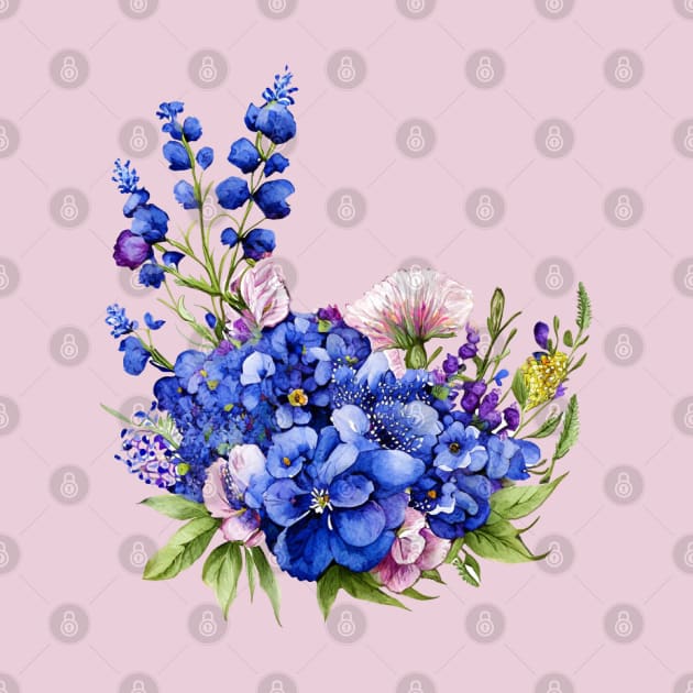 Beautiful Purple and Blue Lavender Flowers Violet Wildflowers garden Floral Pattern. Watercolor Hand Drawn Decoration. Summer by sofiartmedia