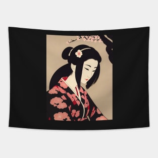 Ukiyo-e Japanese Art - Beautiful Woman Sitting Under Cherry Blossom Tapestry