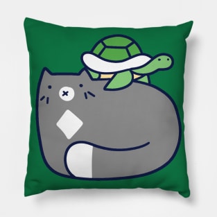 Blue Cat and Tiny Turtle Pillow