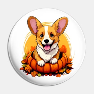 Pembroke Welsh Corgi Dog inside Pumpkin #1 Pin