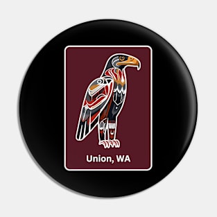 Union Washington Native American Indian American Red Background Eagle Hawk Haida Pin