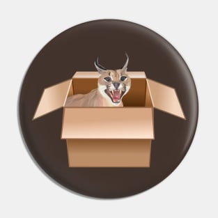 Caracal Cat Peeping from Cardboard Box Pin