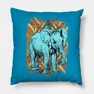 Elephant on African Pattern Pillow