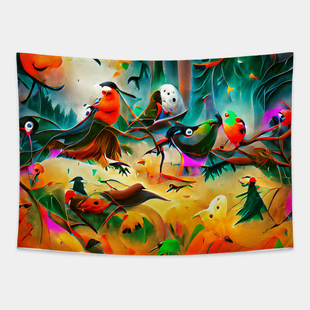 Birds on Trees Halloween Art Tapestry by Designso