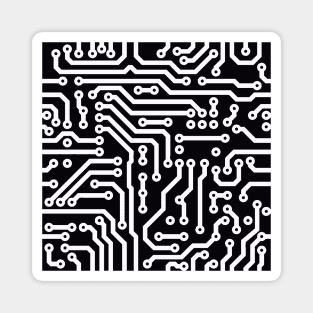 Computer Chip Circuit Tech Pattern - Black & White Magnet