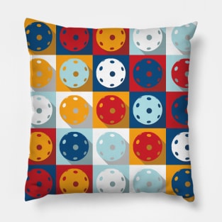 Retro Pickleball: red, blue, white and yellow Pillow