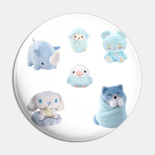 Blue Kawaii Plushies Sticker Pack Pin