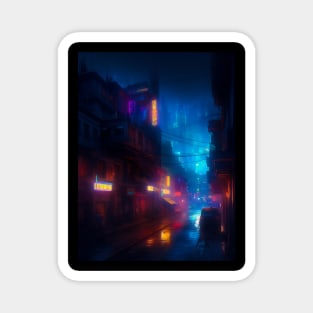 Neon Lit Nightlife Magnet