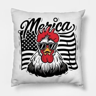 Patriotic chicken wearing sunglasses with the USA flag design for chicken lovers celebrating the 4th of July. Pillow