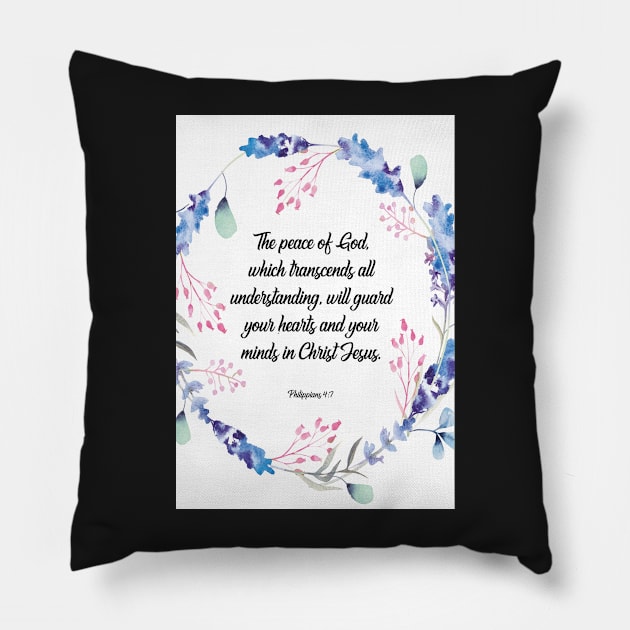 The peace of God, happiness positivity, Philippians 4:7, Bible verse, scripture, Christian gift Pillow by BWDESIGN