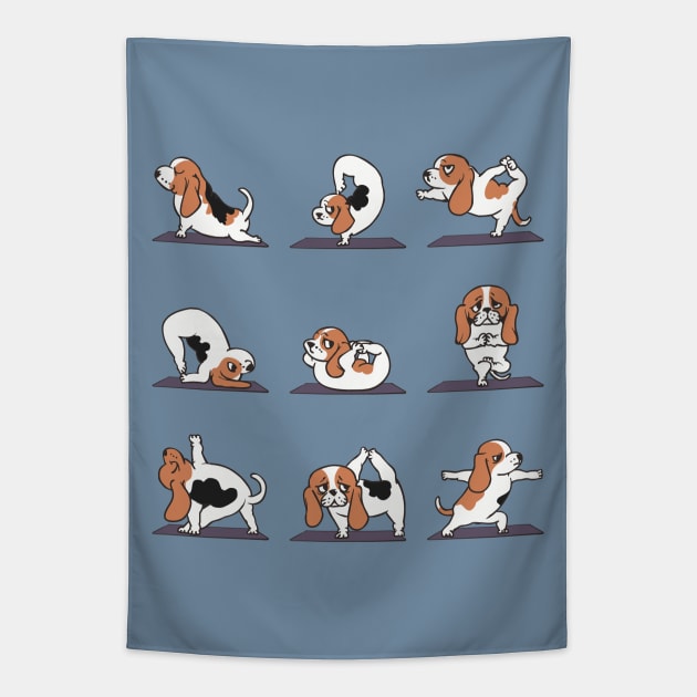 Basset Hound yoga Tapestry by huebucket