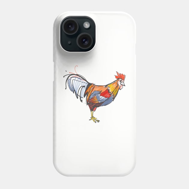 Rooster digital hand drawn illustration Phone Case by bernardojbp