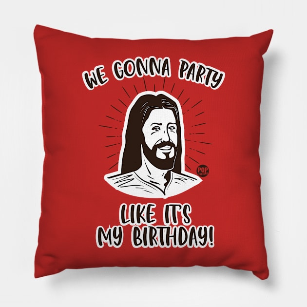 BIRTHDAY PARTY JESUS Pillow by toddgoldmanart