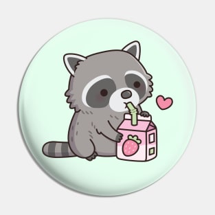 Cute Raccoon Loves Strawberry Milk Doodle Pin