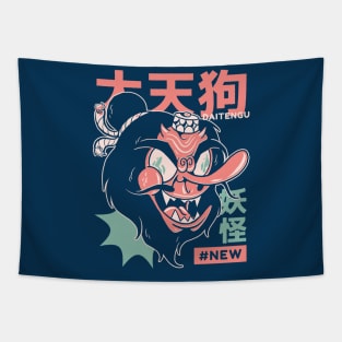 Retro Japanese Daitengu Yokai Illustration | Japanese Folklore Creatures Tapestry