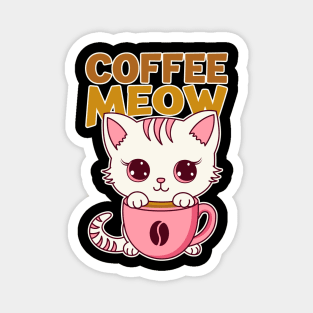 Coffee Meow Cute Anime Kitten With Coffee Cup Magnet