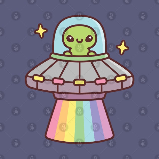 Cute Alien In UFO Spaceship With Rainbow Ray by rustydoodle