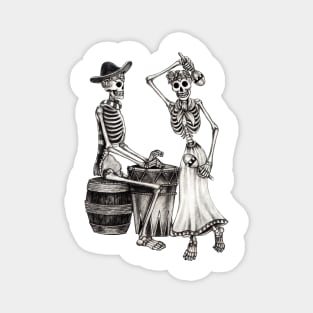 Sugar skull playing drum and dancing celebration day of the dead. Magnet