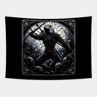 Stained Glass Epic Battle - Monster Slayer - Dark Fantasy Tapestry