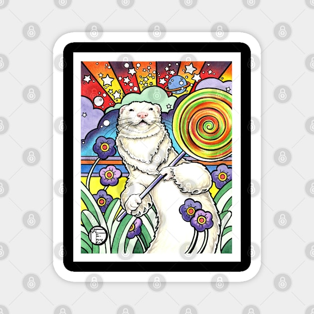 Cosmic Lollipop Ferret - White Outlined Version Magnet by Nat Ewert Art