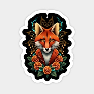 Fox and flowers tattoo style 18 Magnet