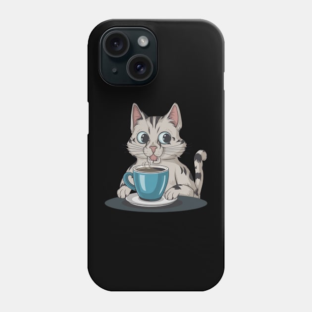 Lazy Cat Drinking Coffee Phone Case by Simo_Print