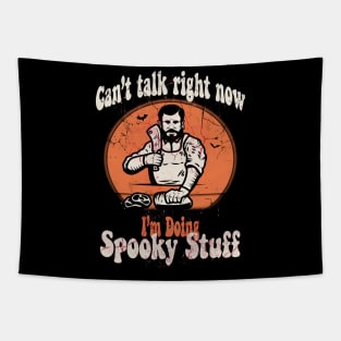 Can't Talk Right Now | Funny Butcher Halloween Tapestry