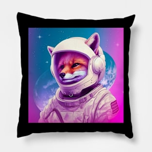 Vaporwave Retrowave Fox Astronaut - Space Colorful Illustration Pillow