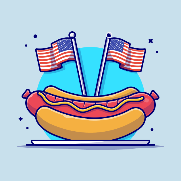 Tasty Hotdog on Plate with USA Independence Day Flag And Balloon Cartoon Vector Icon Illustration by Catalyst Labs