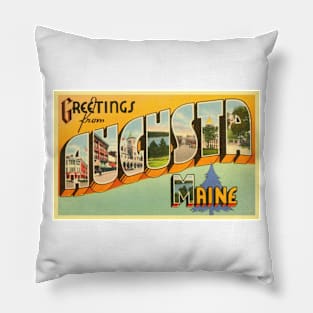 Greetings from Augusta Maine - Vintage Large Letter Postcard Pillow