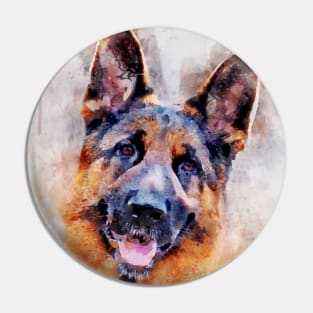 German Shepherd Dog Watercolor Portrait 01 Pin