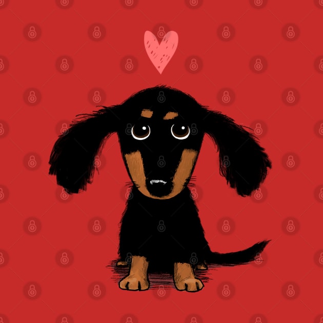 Dachshund Puppy Love | Cute Black and Tan Wiener Dog with Heart by Coffee Squirrel