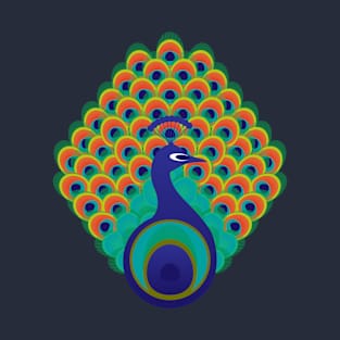 Peacock - stylized bird on deep blue background T-Shirt