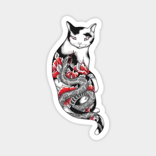 Cat in Grey Snake Tattoo Magnet