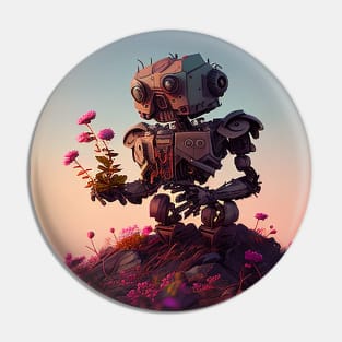 Cute robot picking up a flowers for her wife v1 Pin