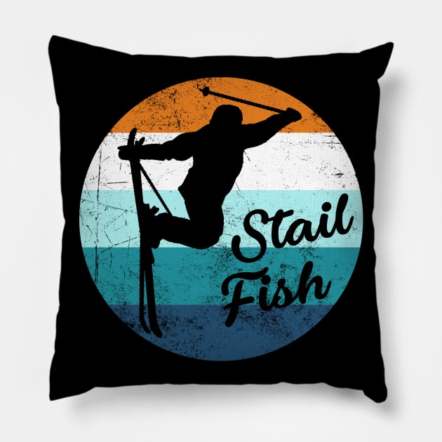 Stail Fish Grab | 70's Vintage Ski Bum Silhouette Pillow by jpmariano