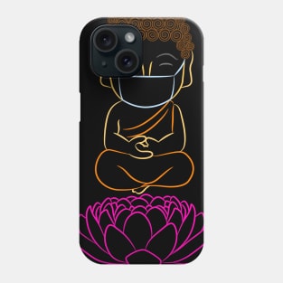 Adorable Buddha wearing a protective mask against Coronavirus while meditating on a Lotus flower Phone Case