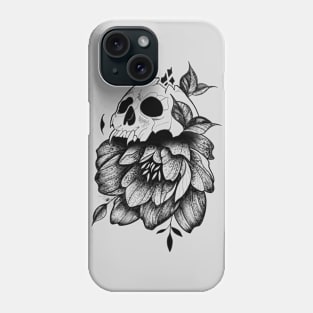 Skull And Flower (black version) Phone Case