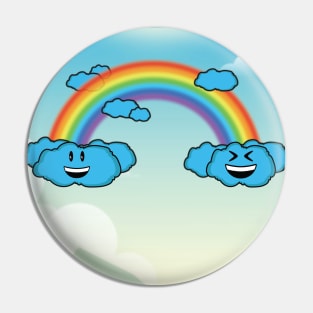 Fantasy Two Blue Clouds Happy With Rainbow Pin