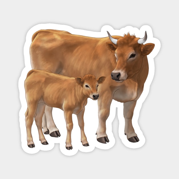 Aubrac Cow and Cute Calf Magnet by csforest