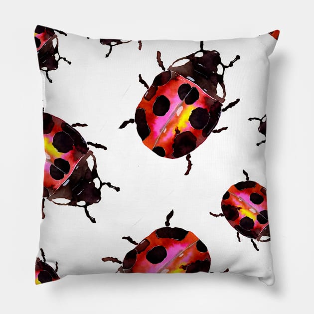 Watercolor Ladybugs Pillow by ZeichenbloQ