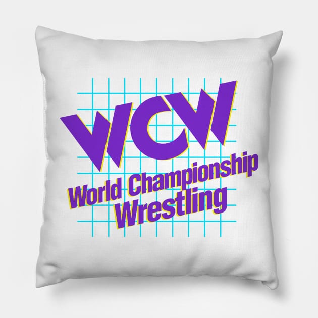 WCW World Championship Wrestling White Pillow by Authentic Vintage Designs