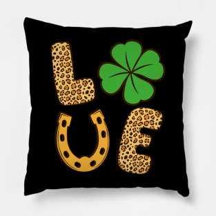 Lucky Shamrock Clover Love St Patricks Day Leopard Print Gift Pillow