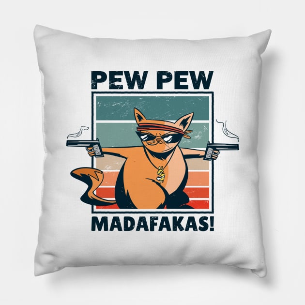 Vintage Funny Cat Pew Pew Madafakas Gift Idea Pillow by 2P-Design