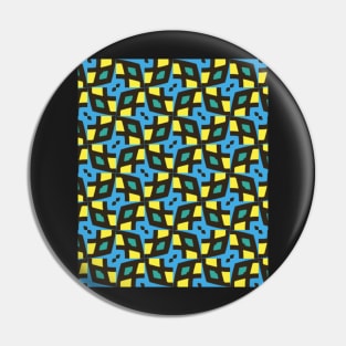 Crazy Fun Geometric Hexagonal Style Jigsaw Pattern in Blue Yellow Green and Black Pin