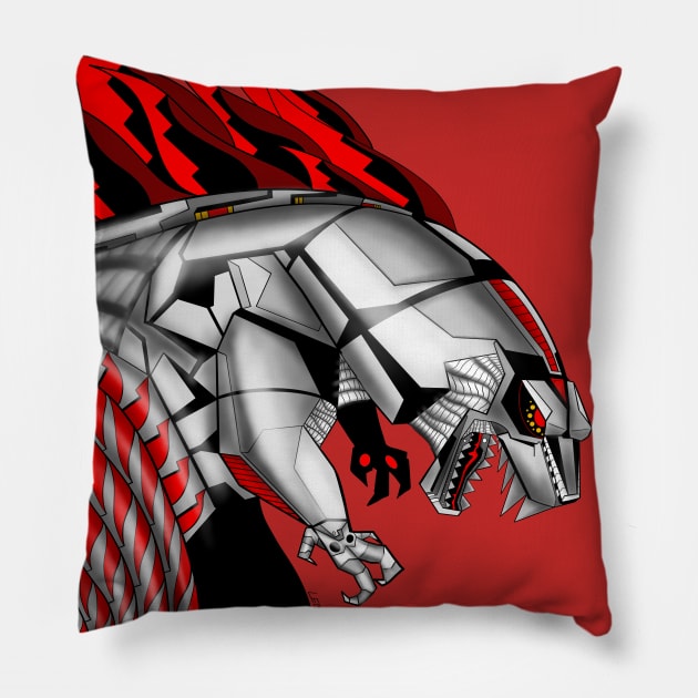 the onslaught of mechagodzilla techno kaiju Pillow by jorge_lebeau