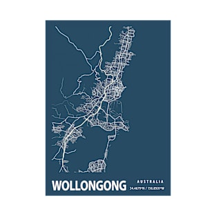 Wollongong Blueprint Street Map, Wollongong Colour Map Prints T-Shirt